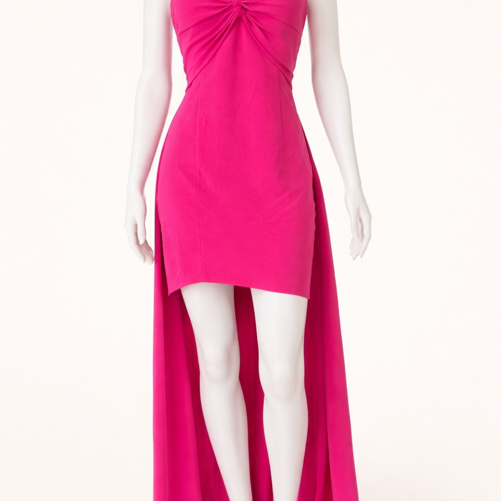 Strapless High-Low Fuchsia Cocktail Dress - Picture 2 of 7